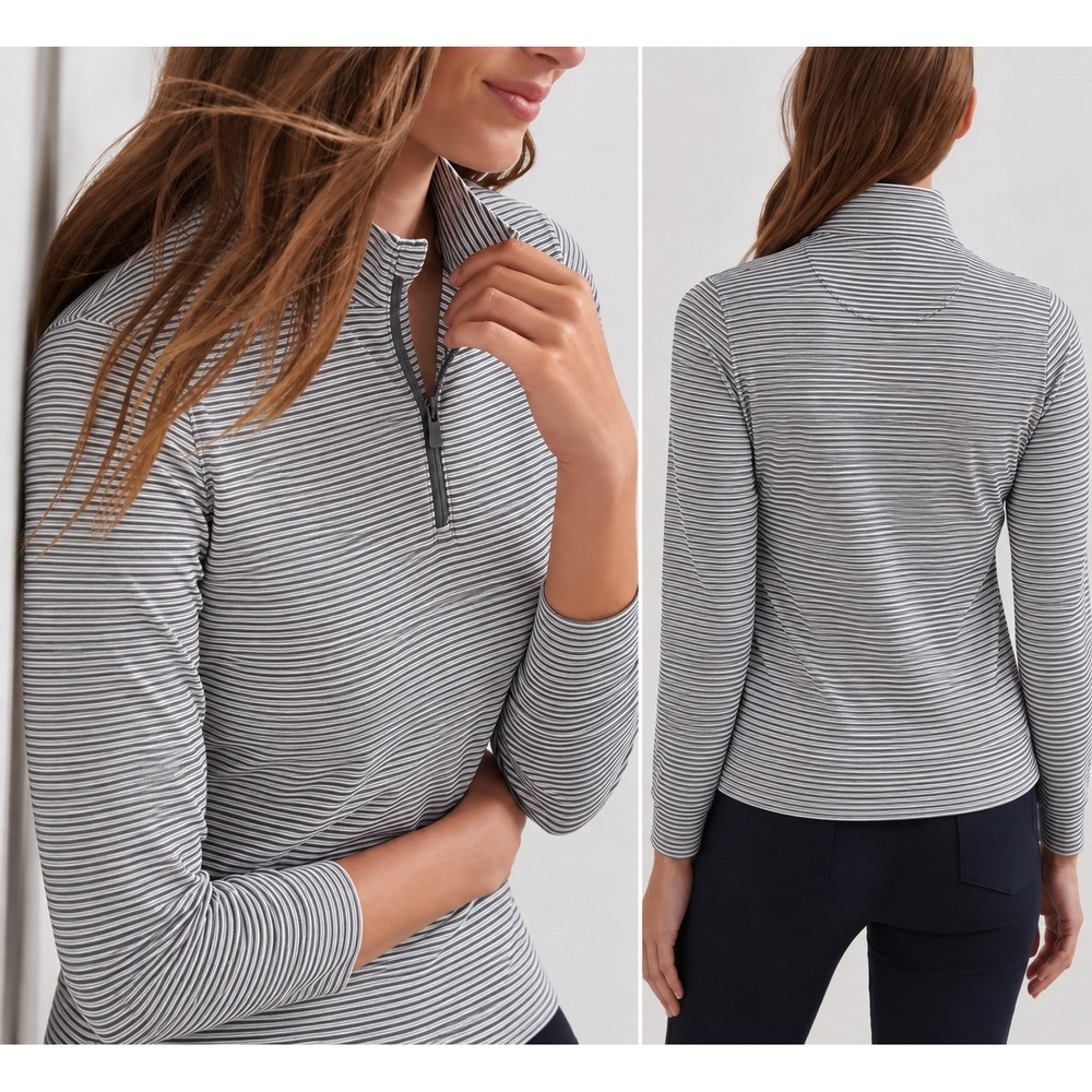 Peter Millar Sophie Stripe Perth Quarter Zip Womens M Iron White Golf Pullover